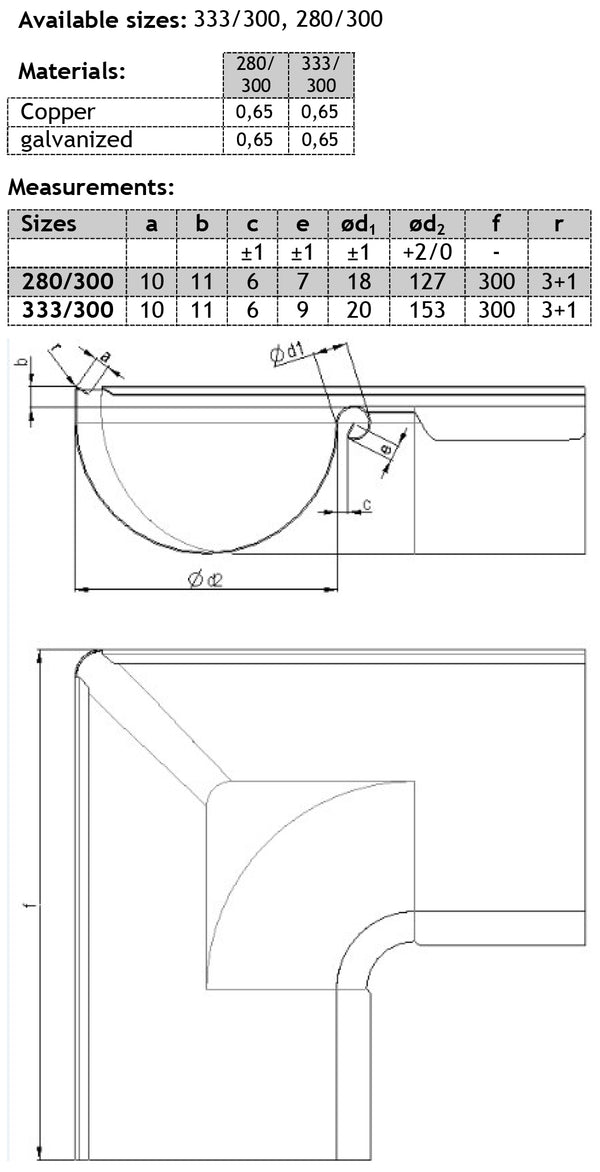 Black Coated Steel Inside Corner 280mm