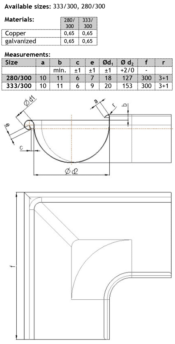 Black Coated Steel Outside Corner 280mm