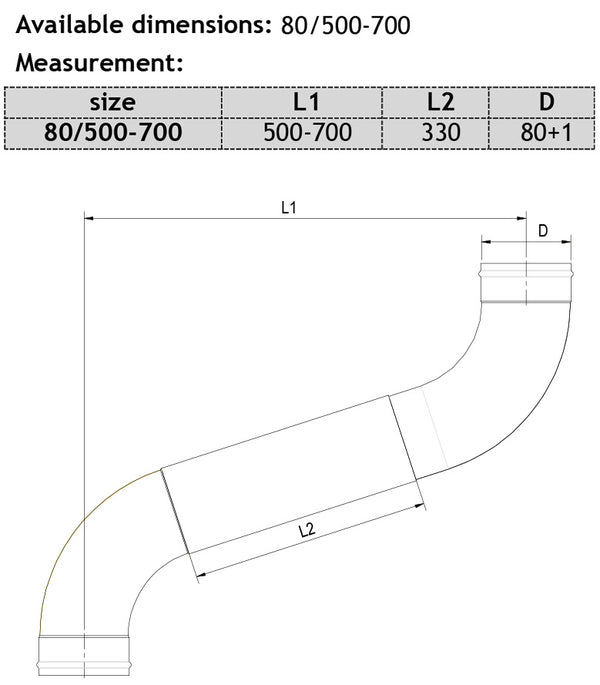 Black Coated Steel 72º "Vario" Telescopic elbow 80mm