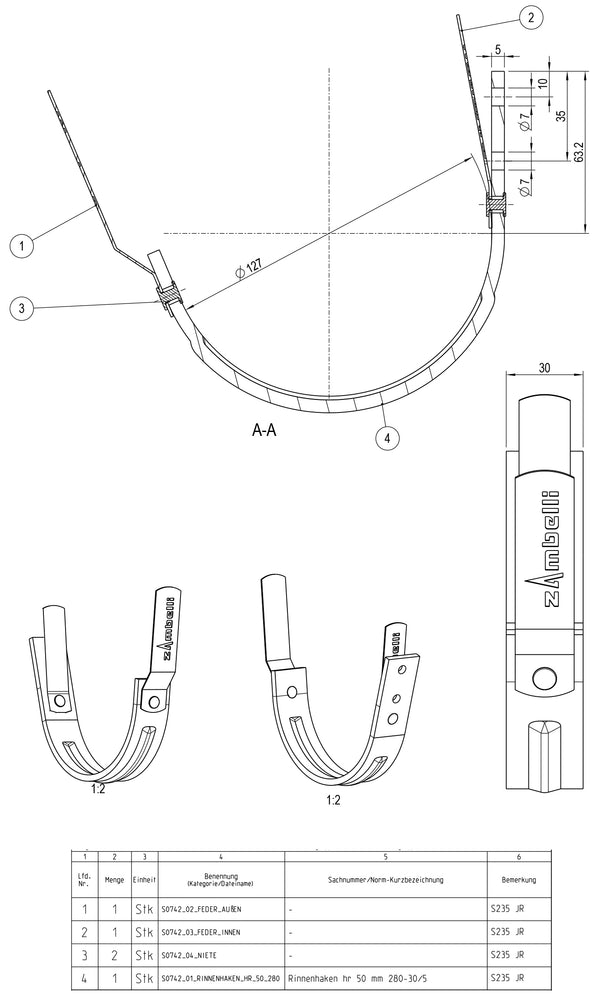 Grey Coated Steel Eavestrough Hook for Fascia 280mm