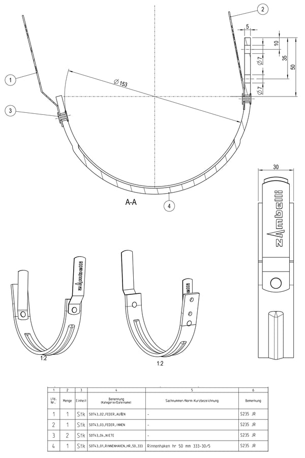 White Coated Steel Eavestrough Hook for Fascia 333mm