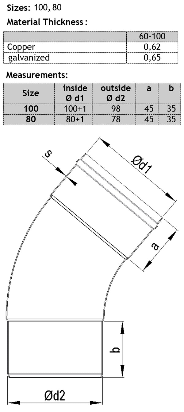 Silver Coated Steel Elbow 40° 80mm