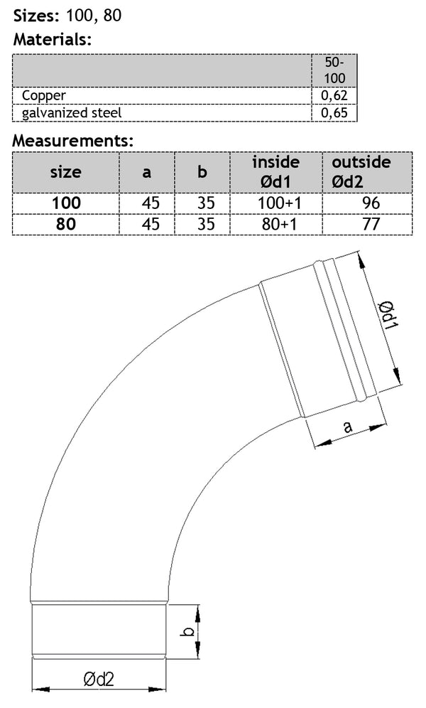 Silver Coated Steel Elbow 72° 80mm