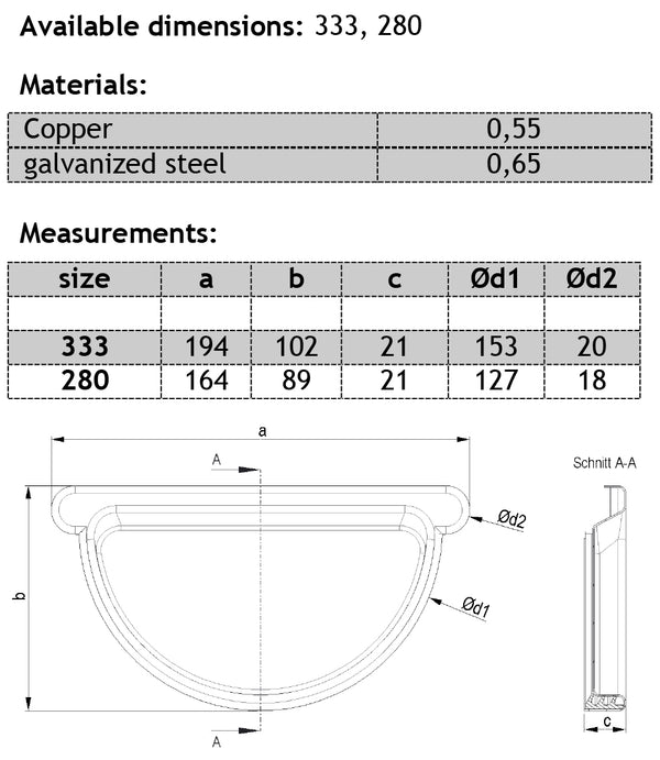 Copper End Cap with rubber seal 280mm