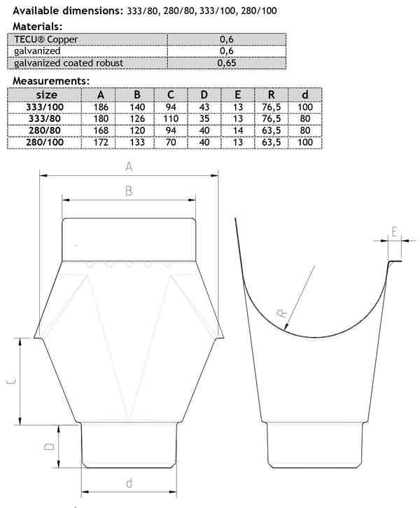Galvanized Steel Outlet 280/80mm