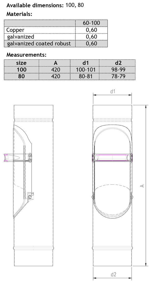 Black Coated Steel Leaf Clean Out Pipe 100mm
